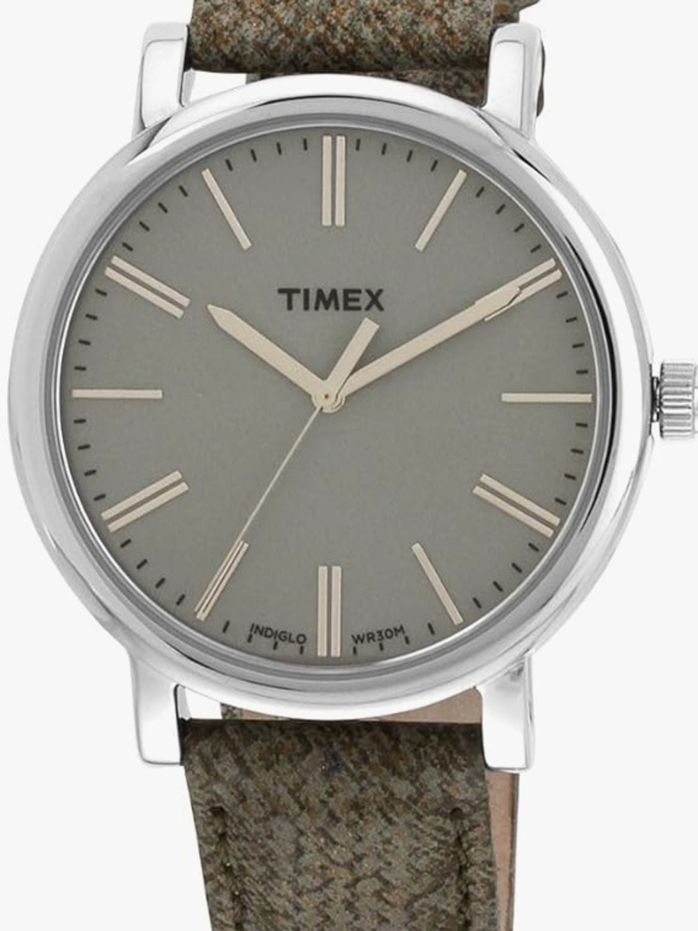 Timex Classics Silver Watch T2P174a8 with gray Dial Olive shimmer Strap EUC